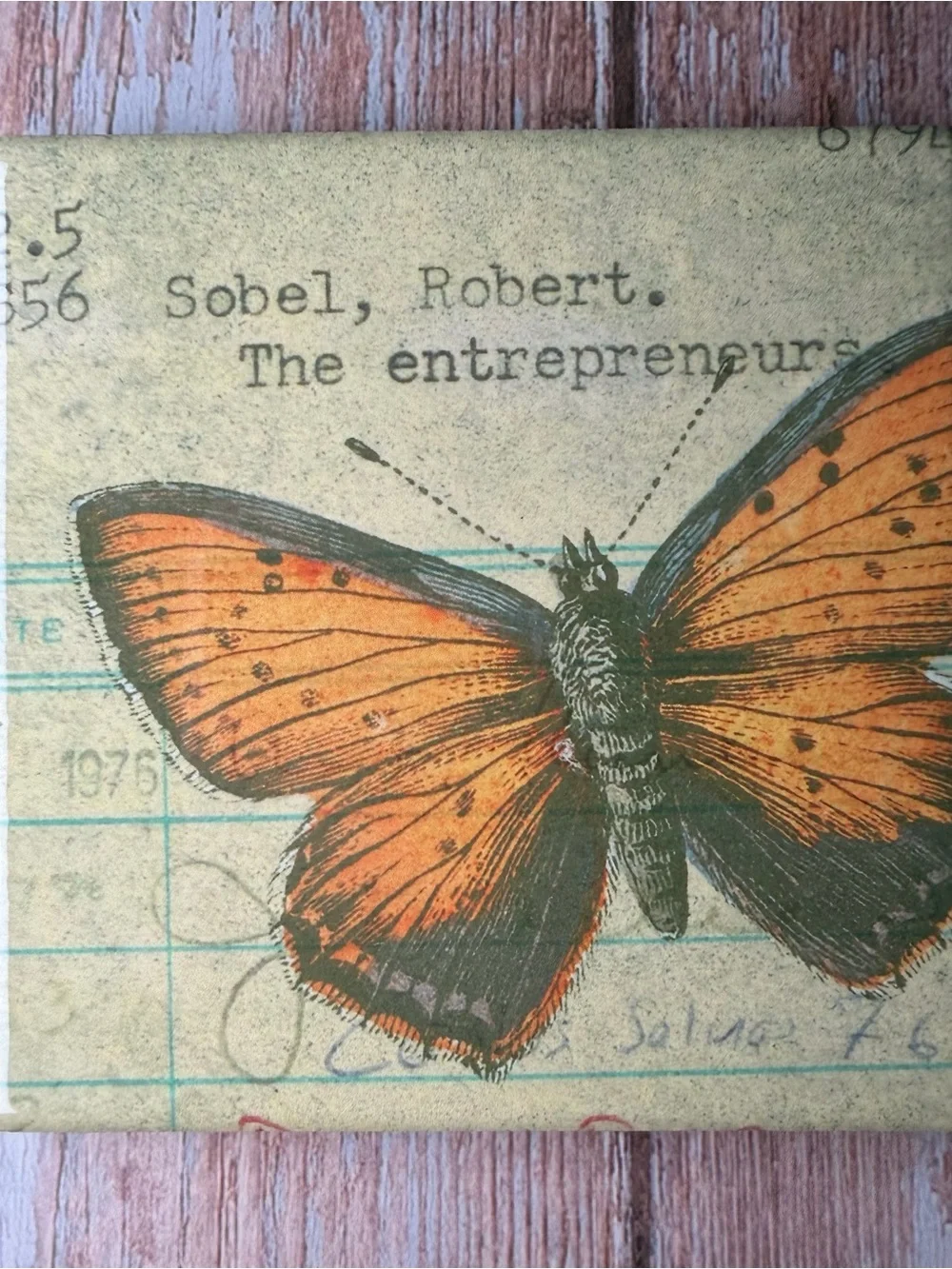 Bookish Ceramic Coaster for Book Lovers Butterfly Ephemera Library Card Set of 2